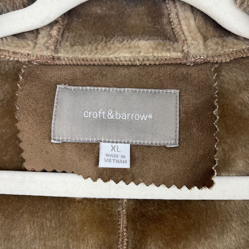 Faux Suede Jacket Womens SZ XL Faux Fur Trim Hood Embroidered Floral Soft Brown - Picture 10 of 11